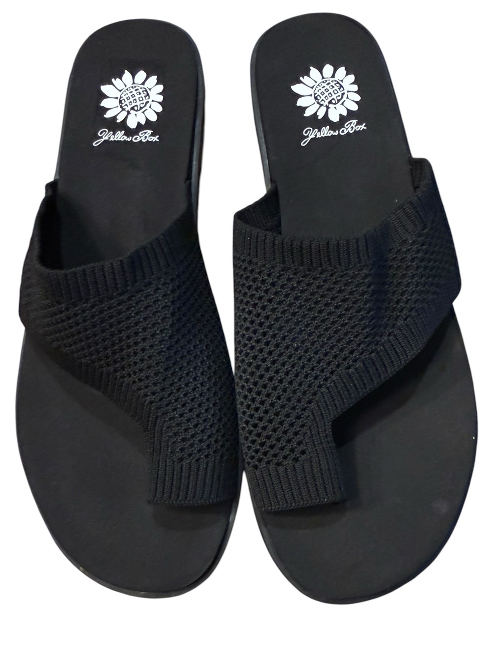 Yellow box Feeza Black Stretch Mesh Sandals Womens Size 9